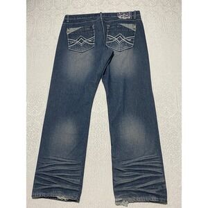 Mecca Men's Straight Fit Blue Denim Jeans Size 40x34 Embroidered Pockets